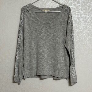 Mi Ami Gray Knit Top Aztec Sleeve Detail Long Sleeve‎ Scoop Neck Casual Top M